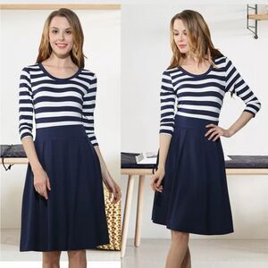 Scoop Neck 2/3 Sleeve A-line Casual Swing Dress